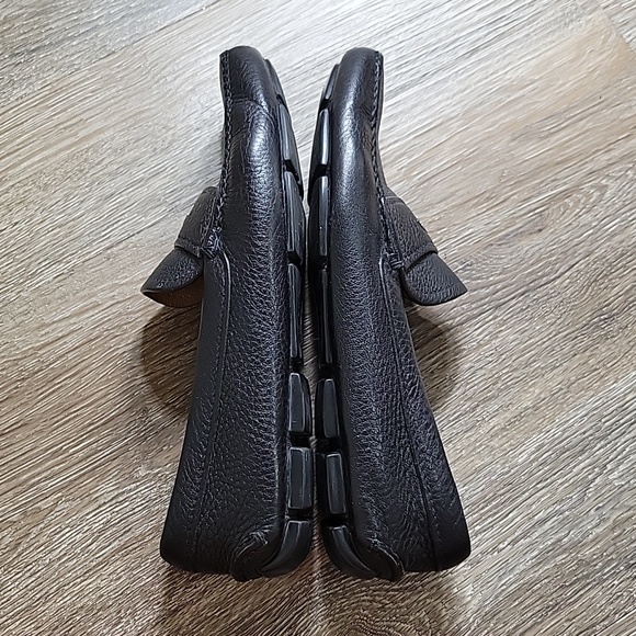 Prada Milano Black Pebbled Leather Penny Loafers Driver Shoes Logo Men's 5 GUC - Picture 5 of 13